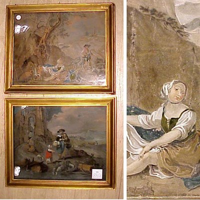 Lot 392 - Pair of Continental Reverse Paintings on Glass...
