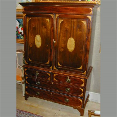 Lot 316 - Georgian Style Inlaid-Mahogany Linen Press