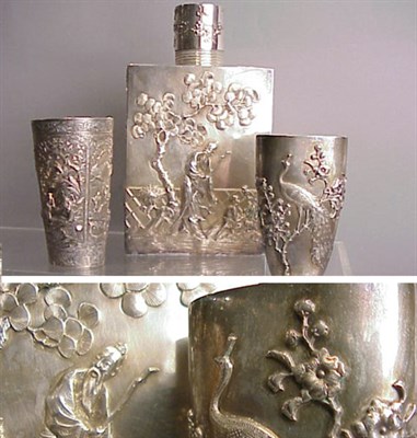 Lot 487 - Chinese Silver Bottle and Two Cups Total...