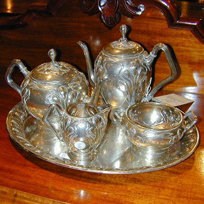 Lot 508 - German Art Nouveau Silver Five-Piece Tea and...