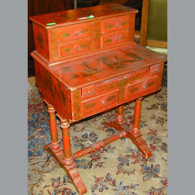 Lot 346 - Red Lacquered Chinoiserie Decorated Lady's...