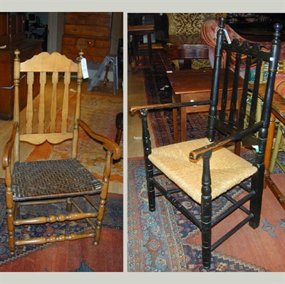 Lot 351 - Two Turned Oak and Maple Banister-Back...