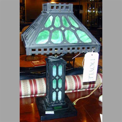 Lot 479 - Arts and Crafts Style Wrought Iron and Slag...