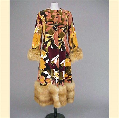 Lot 654 - Printed Velvet Fur Trimmed Coat American,...