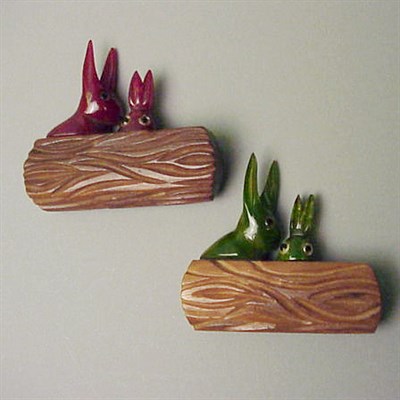 Lot 451 - Pair of Bakelite and Wood Brooches Each...