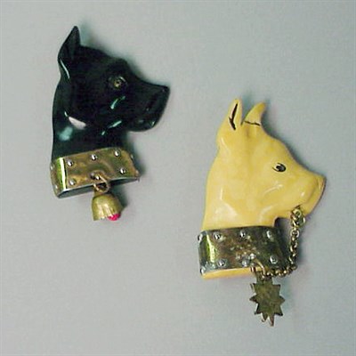 Lot 340 - Pair of Bakelite and Metal Brooches Each...