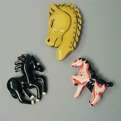 Lot 556 - Group of Three Bakelite Equestrian Brooches...