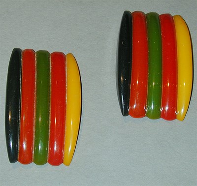 Lot 615 - Pair of Bakelite Five-Color Laminate Brooches...