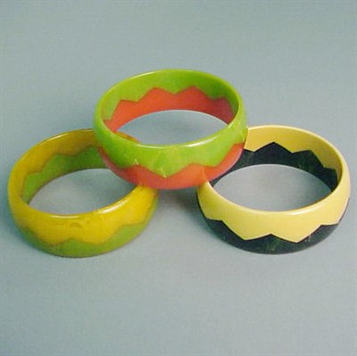 Lot 637 - Group of Three Bakelite Two-Tone Zigzag...