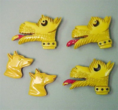 Lot 617 - Group of Five Bakelite Dress Clips Each...