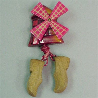 Lot 402 - Bakelite and Wood Brooch Depicting a windmill...