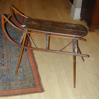 Lot 261 - Painted Wood Sled Mounted as a table. Height...
