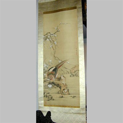 Lot 118 - Japanese Scroll of Two Pheasants by a Stream....