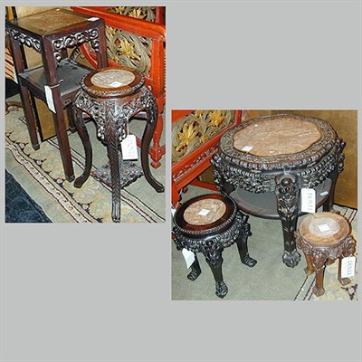 Lot 297 - Four Chinese Hardwood and Marble Top Tables...