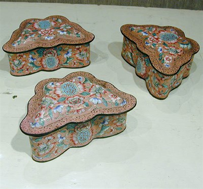 Lot 149 - Set of Three Chinese Pink Ground Painted...
