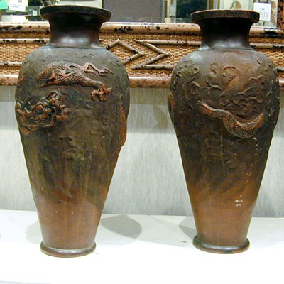 Lot 248 - Pair of Japanese Red Pottery Baluster Vases...