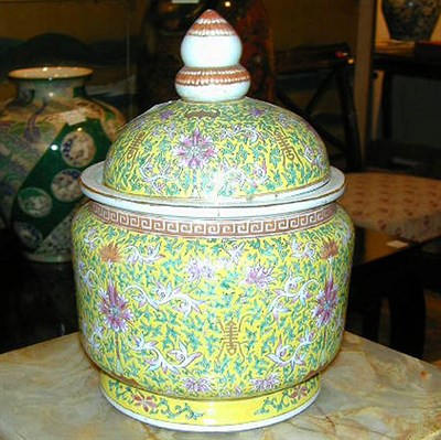 Lot 105 - Chinese Yellow Ground Squat Jar Decorated with...