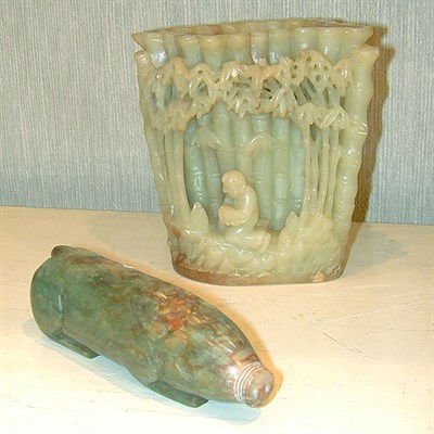 Lot 160 - Chinese Serpentine Vase in the Form of Bamboo...