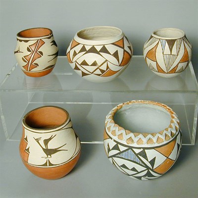 Lot 457 - Group of Five Acoma Pots Of varying forms and...