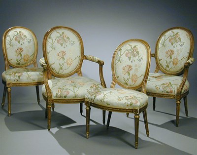 Lot 323 - Assembled Suite of Louis XVI Gilt-Wood Chairs...