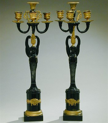 Lot 492 - Pair of Empire Style Gilt and Patinated-Bronze...