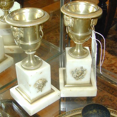 Lot 441 - Pair of Neoclassical Gilt-Bronze and Marble Urns