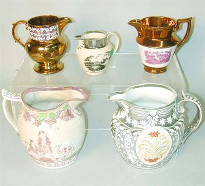 Lot 423 - Group of Five English Lustreware Pitchers 19th...