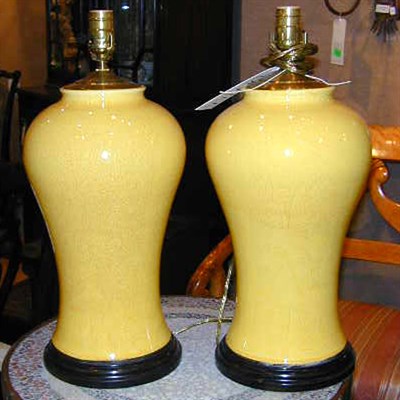 Lot 299 - Pair of Chinese Glazed Porcelain Lamps