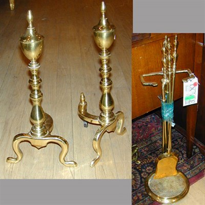 Lot 232 - Pair of Brass Andirons Together with a Set of...