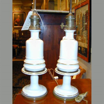 Lot 192 - Pair of Gilt-Decorated Porcelain Lamps
