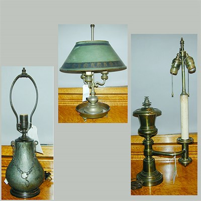 Lot 382 - Group of Three Painted and Patinated-Metal Lamps