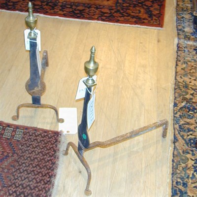 Lot 295 - Pair of Federal Brass and Iron Andirons 19th...