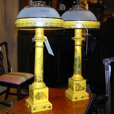 Lot 613 - Pair of Tole Decorated Lamps
