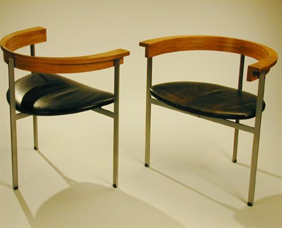 Lot 115 - Two Oak and Metal PK 11 Armchairs Designed by...