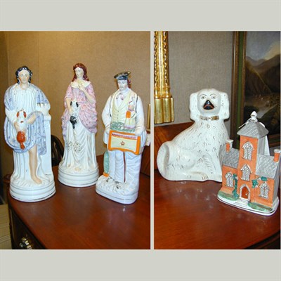 Lot 427 - Group of Five Staffordshire Pottery Figures...
