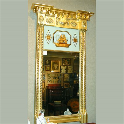Lot 168 - Federal Gilt-Wood Looking Glass The projecting...