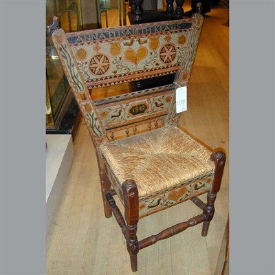 Lot 169 - Scandinavian Painted Rush Seat Chair Dated.