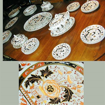 Lot 268 - English Imari Style Porcelain Partial Dinner...