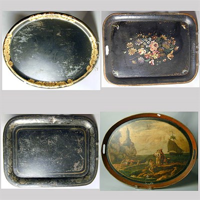 Lot 368 - Group of Four Tole Peinte Trays Length of...