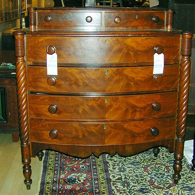 Lot 189 - Late Federal Mahogany Bow-Front Chest of...