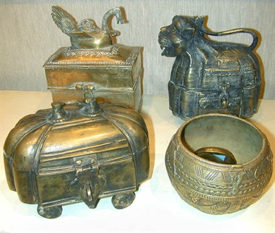 Lot 161 - Group of Eleven Indian Brass Boxes and Articles