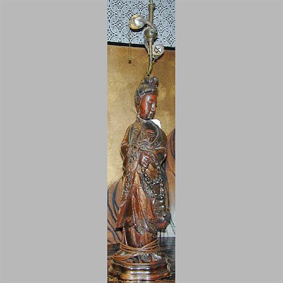 Lot 252 - Chinese Lacquered Wood Figure of Guanyin...