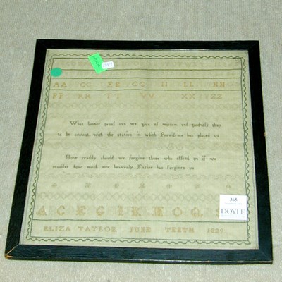 Lot 365 - Silk on Linen Needlework Sampler Eliza Taylor,...