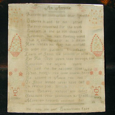 Lot 151 - American Wool on Linen Needlework Acrostic...