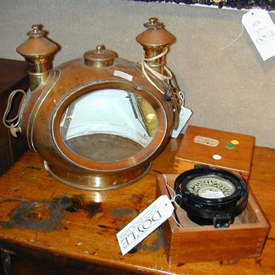 Lot 220 - Compass in Wood Box in Gimble Mount Together...