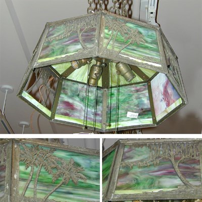 Lot 369 - Art Deco Stained Glass Chandelier With pierced...