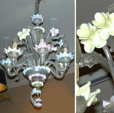 Lot 434 - Venetian Art Glass Six-Light Chandelier