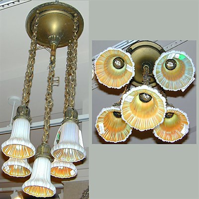 Lot 173 - Art Deco Gilt-Metal Five-Light Chandelier With...