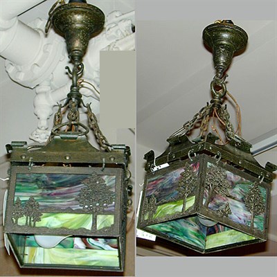 Lot 167 - Four Art Deco Stained Glass Hanging Lamps With...