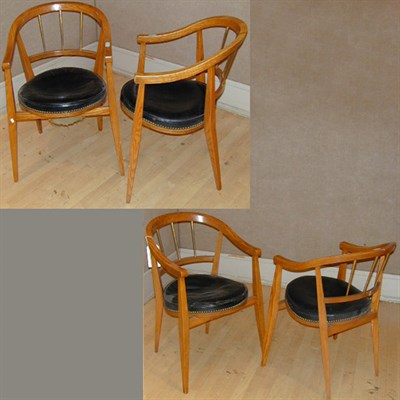 Lot 158 - Set of Four Dunbar Oak Armchairs Each with a...